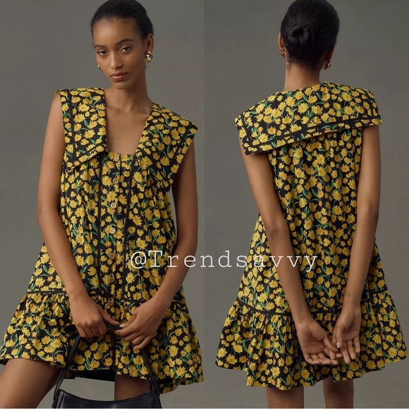 ANTHROPOLOGIE Maeve Collared Poplin Swing Mini Dress Black Size XL NWT - Picture 1 of 15